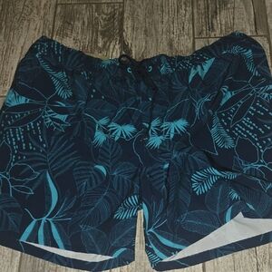 Goodfellow & Co Blue Leaf Print Swim Trunks